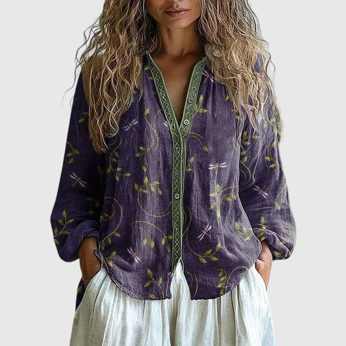 Monika - Vintage-skjorte med bladprint