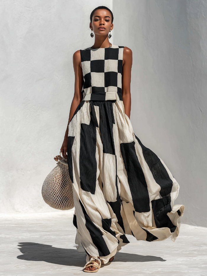 Audrey | Vestido Maxi Sem Mangas com Painel de Contraste para Mulher