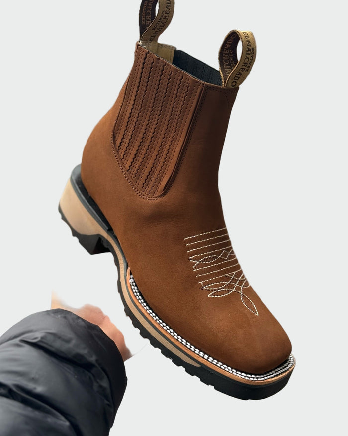 Brune cowboystøvler i læder