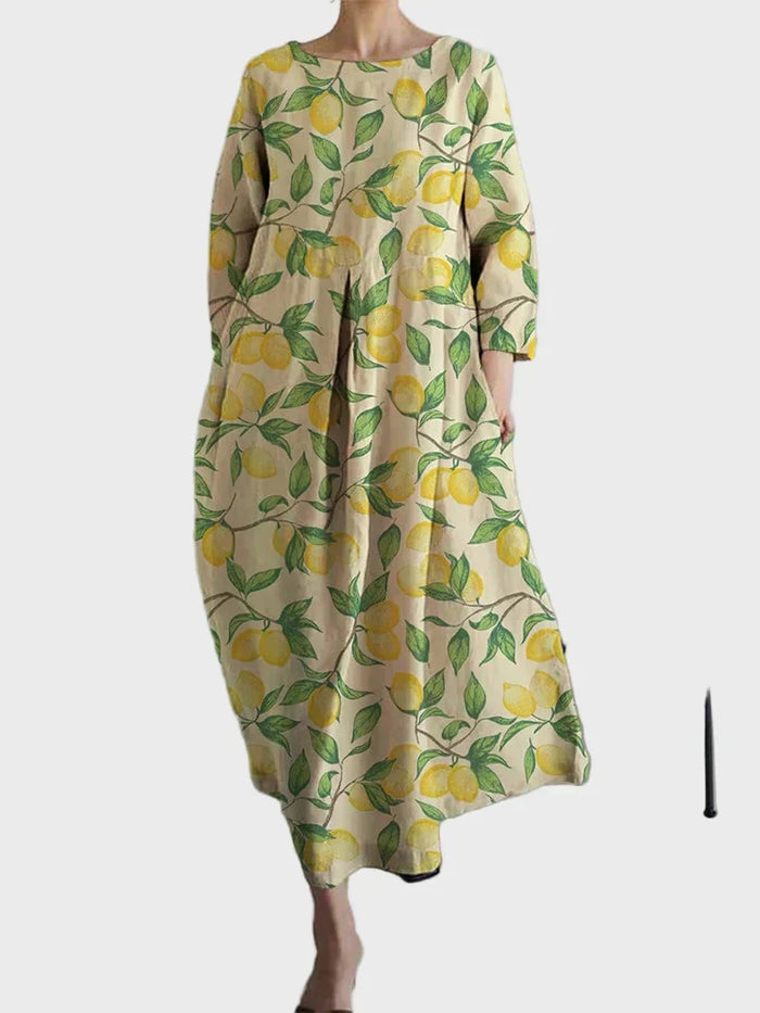 Midikjole med citronprint