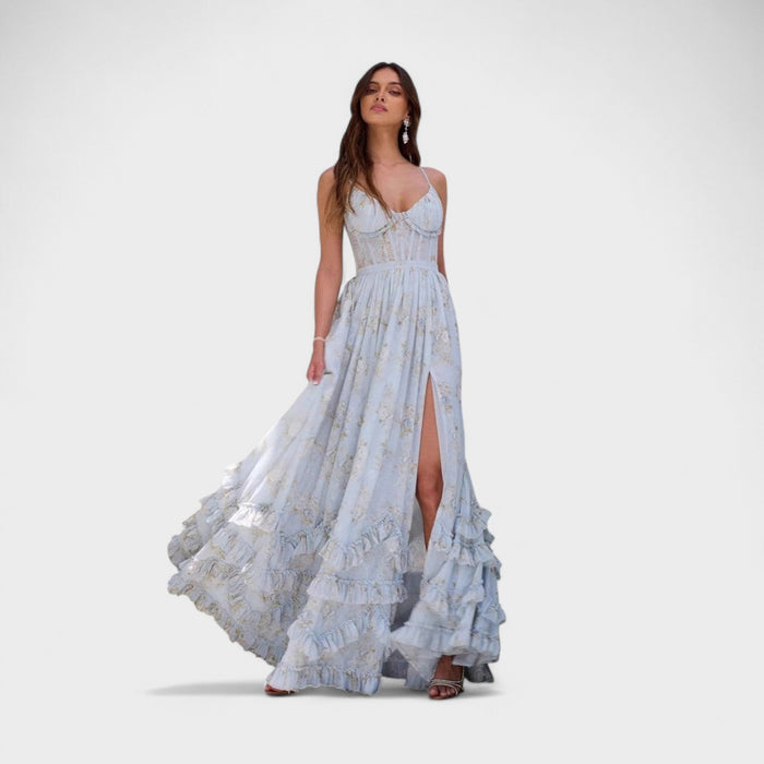 Rosa - Lang boho-kjole med slids