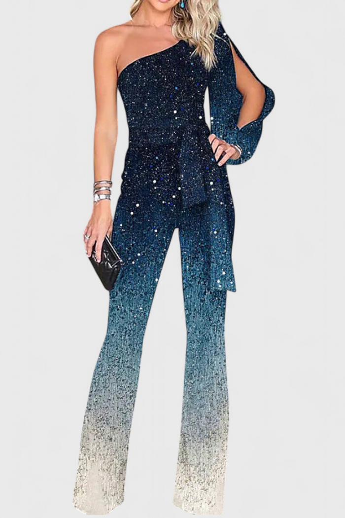 Tina - Asymmetrisk glitter-jumpsuit