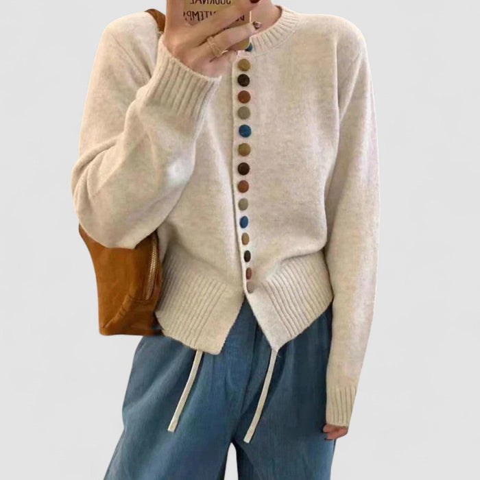 Selma - Strikket cardigan med farvede knapper