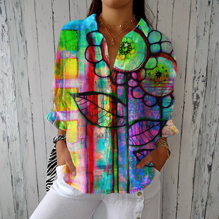 Bernadete - Kunstnerisk bluse med blomsterprint