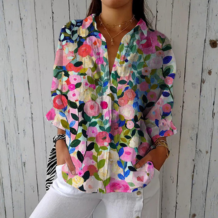Sílvia - Blusa Floral Pintada a Mano