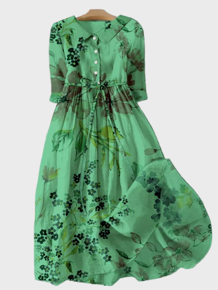 Vestido Verde con Flores Sombreadas
