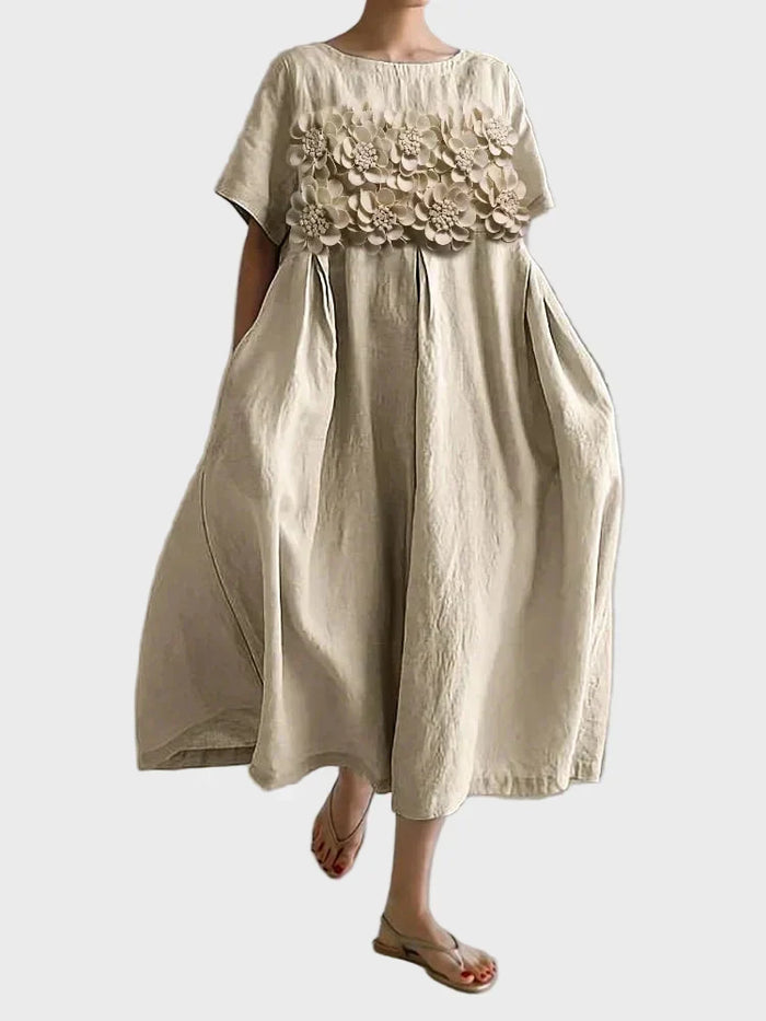 Beige midikjole med 3D-blomster