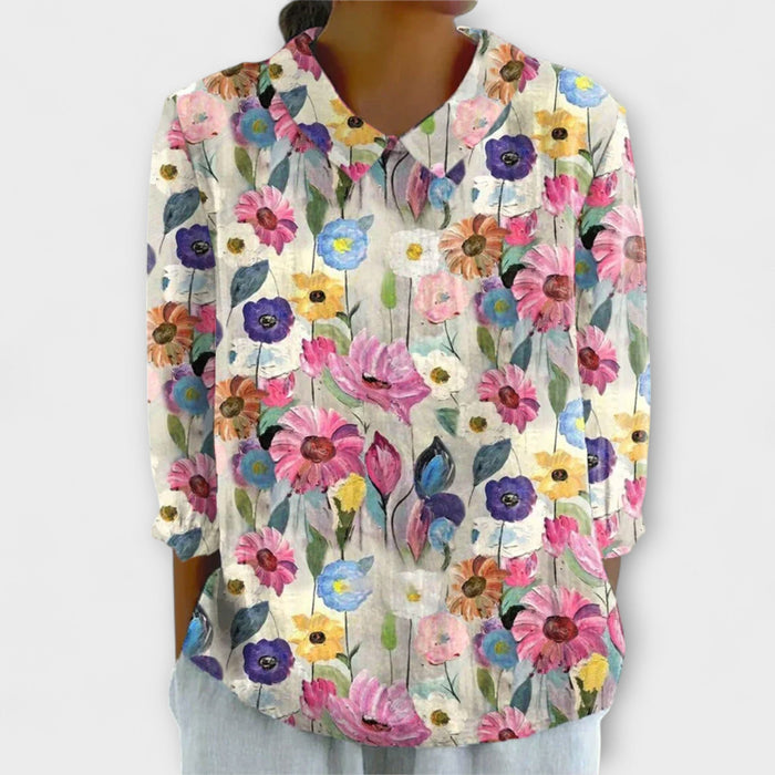 Klara - Vintage-bluse med blomsterprint i bomuld og hør