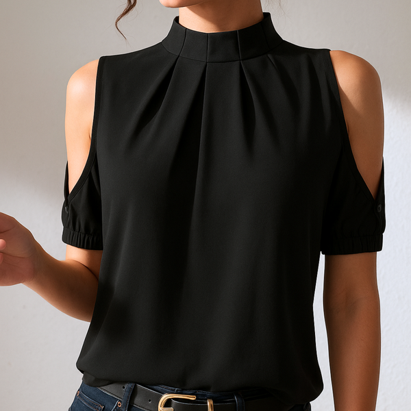 Maria D´ouro | Blusa Preta Plissada com Mangas Divididas