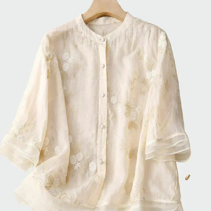 Naturfarvet bluse med broderi