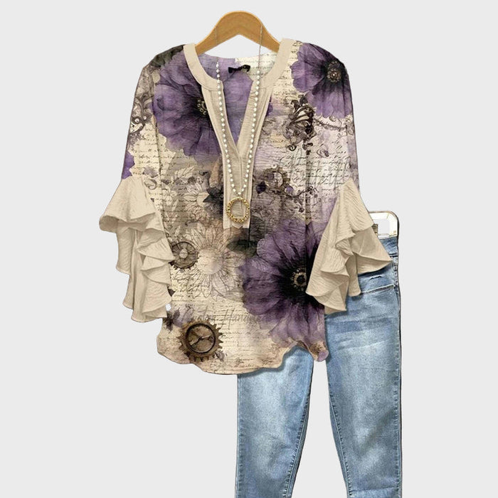 Gry - Bluse med lilla blomster