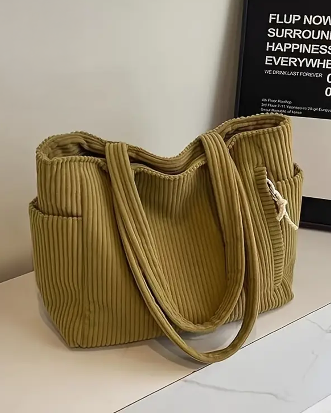Tilda – Bolsa tote canelada com detalhe de cordão