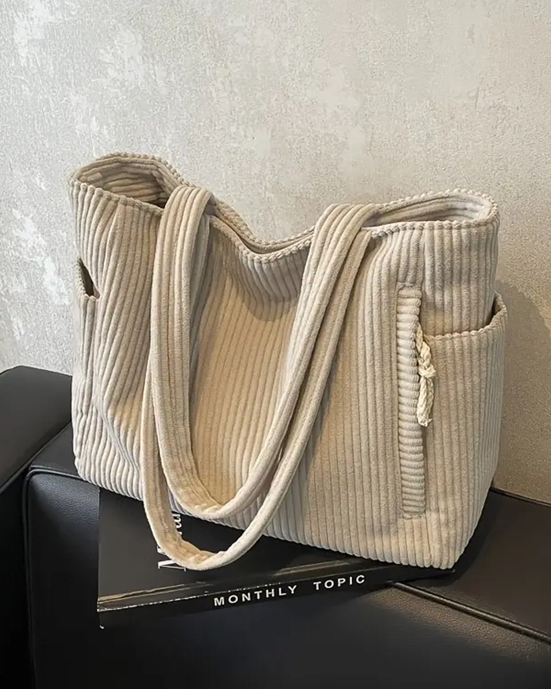 Tilda – Bolsa tote canelada com detalhe de cordão