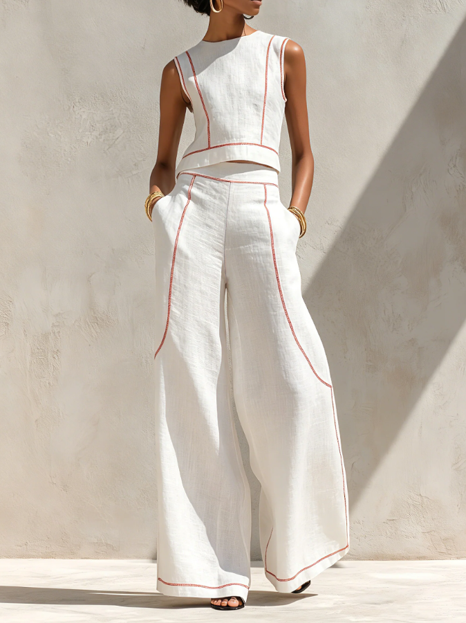 Vitto | Conjunto branco com top sem mangas e calças de perna larga para Mulher