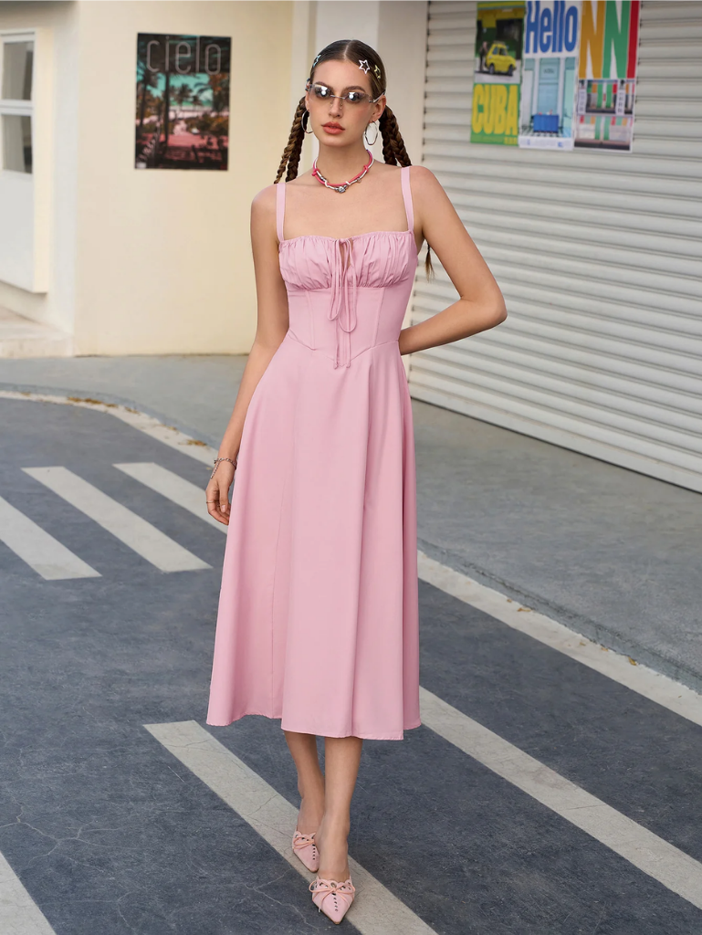 Claudia - Vestido Cami com Busto Franzido e Coxa Dividida