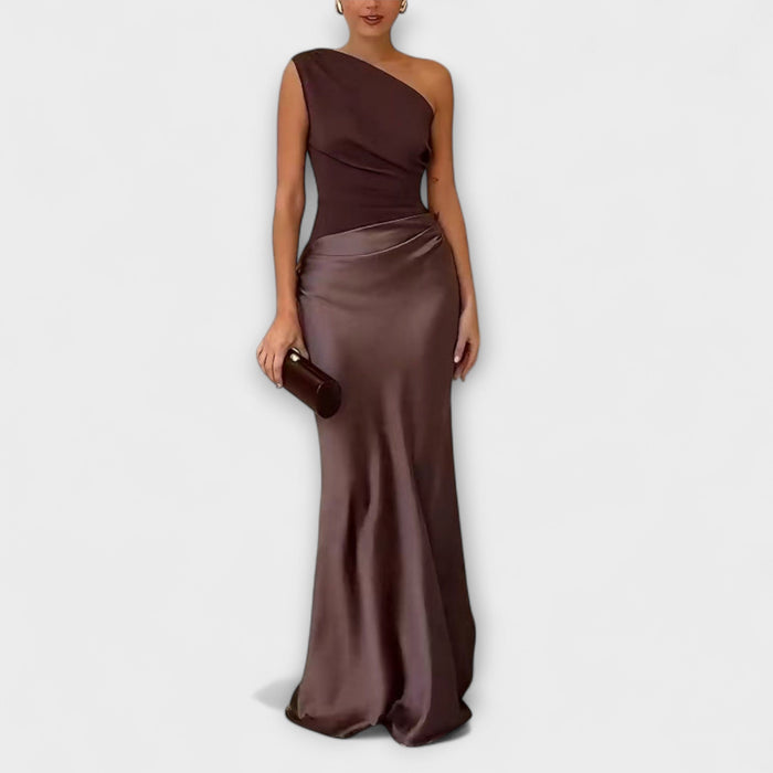 Amarílis - Vestido longo elegante com pregas de um ombro