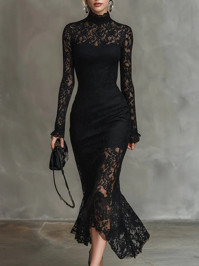 Veronika | Vestido Maximal de Renda Preta