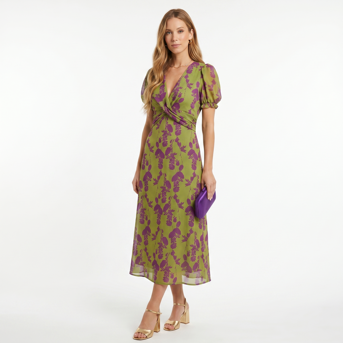 Gisela | Vestido Midi com Estampado Floral e Manga Curta