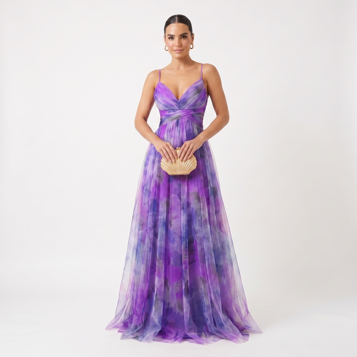 Benedita | Vestido de Gala em Tule com Estampado Aguarela
