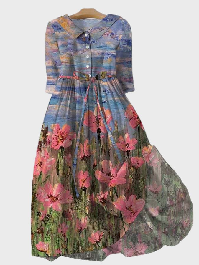 Vestido Πράρι con Estampado Impresionista