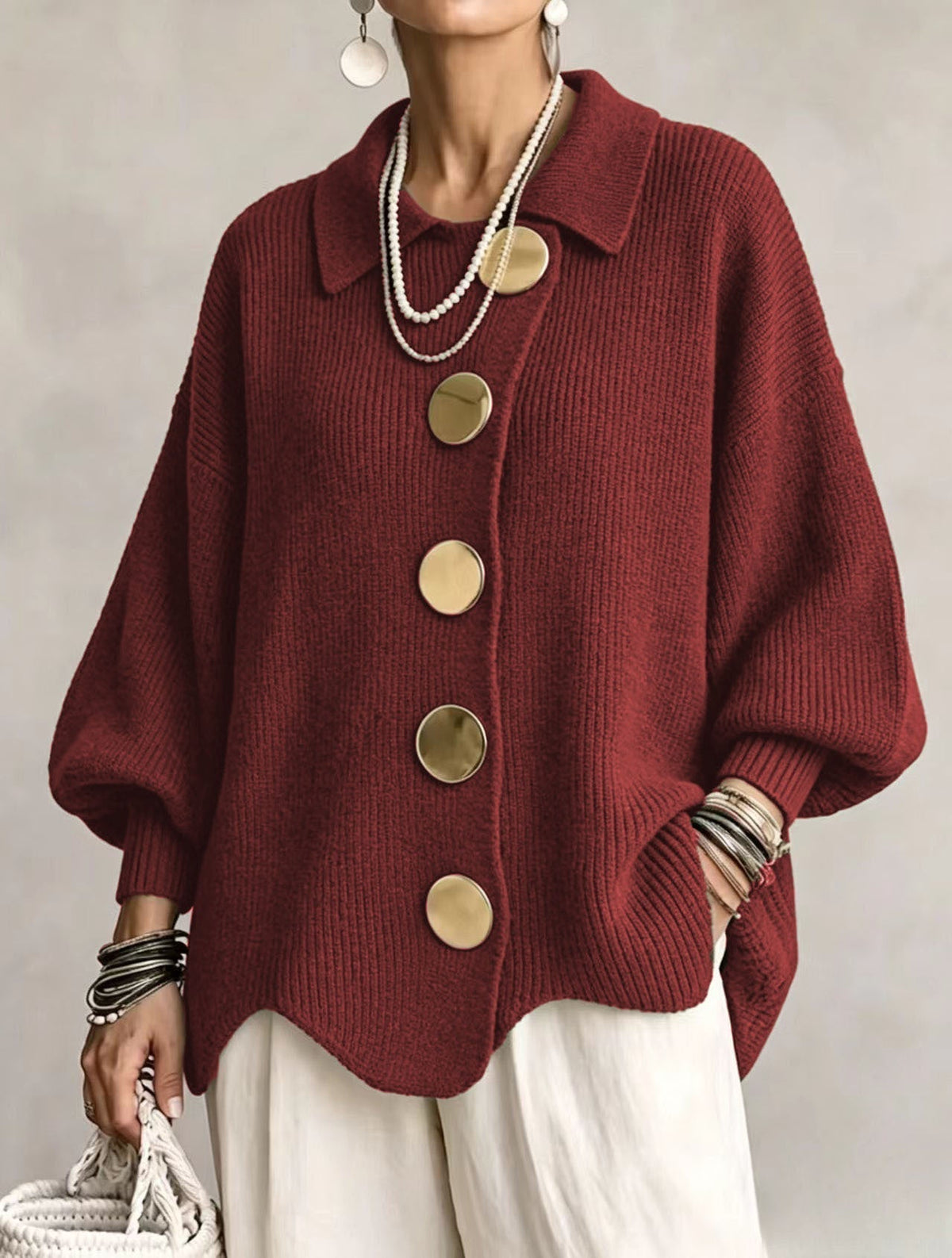 Victoire | Cardigan oversized com grandes botões dourados para Mulher