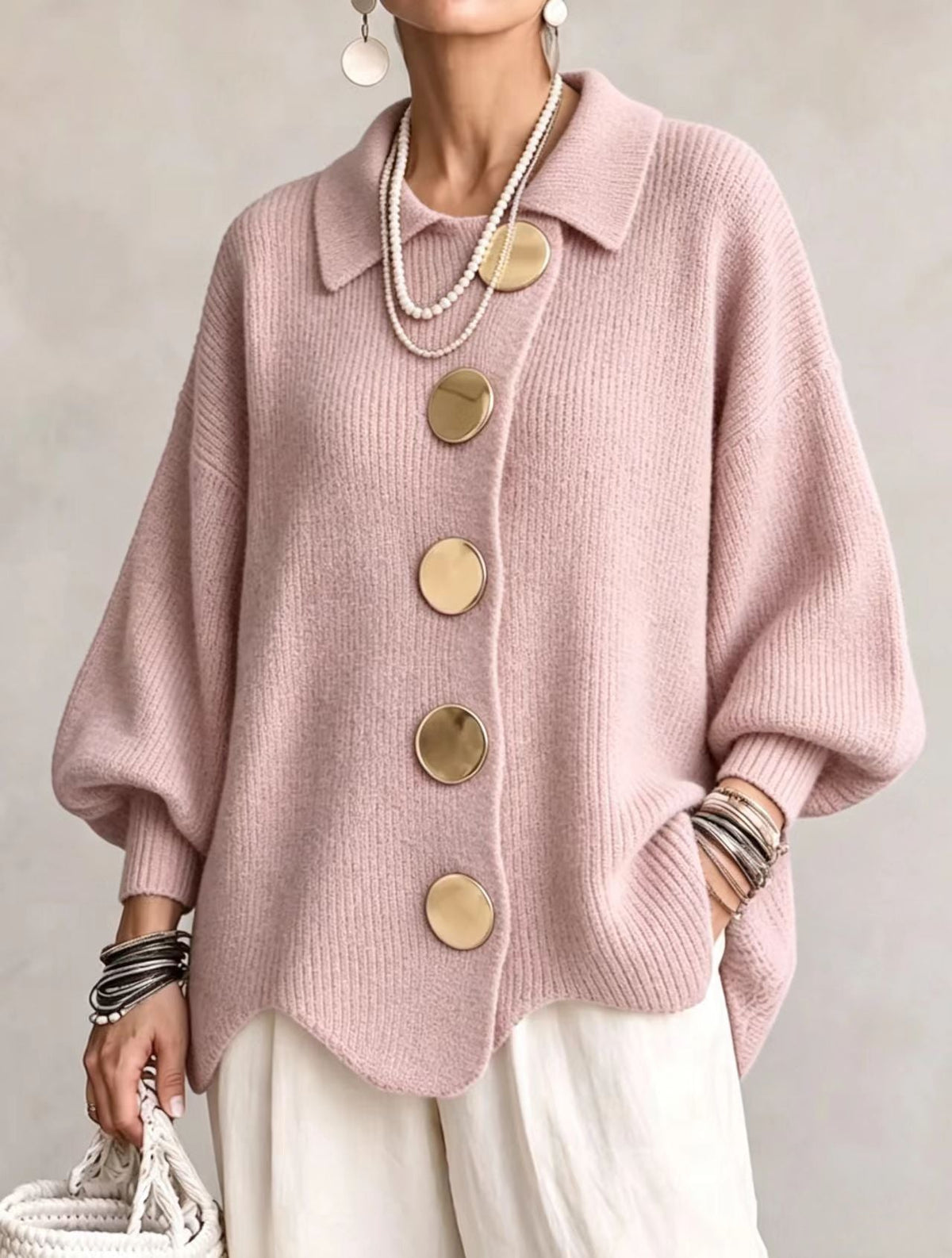 Victoire | Cardigan oversized com grandes botões dourados para Mulher