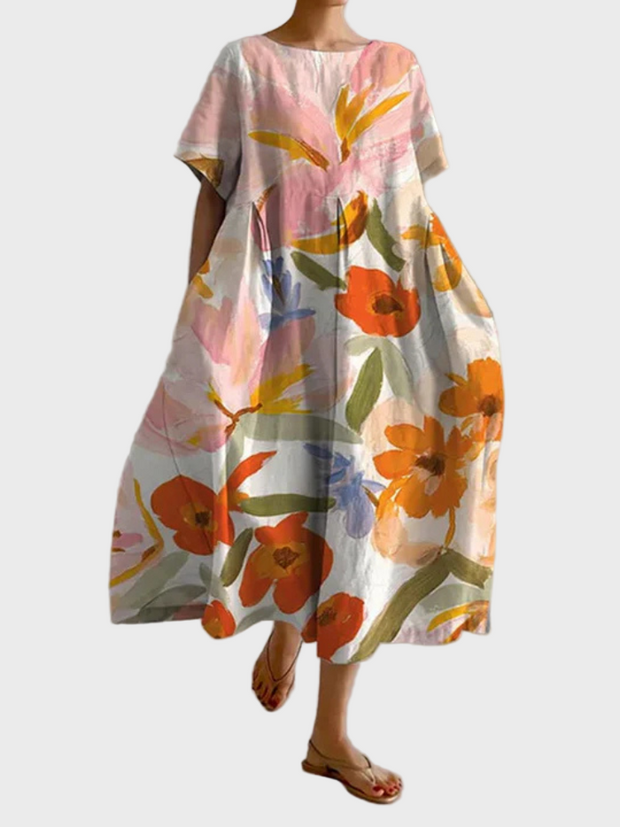 Kjole med kunstnerisk blomsterprint