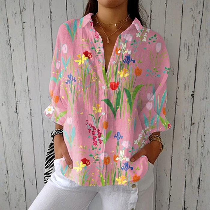 Sofía - Blusa Floral Jardín Tulipas