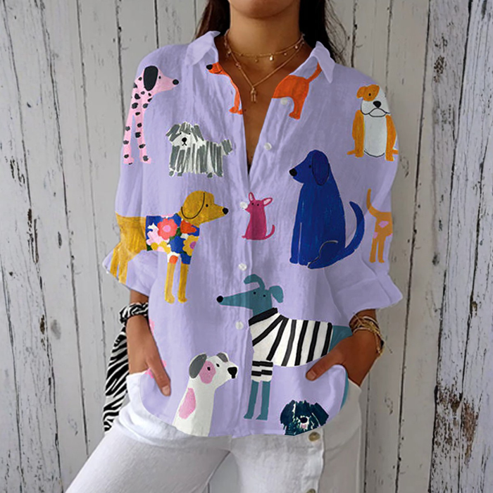 Helene - Let bluse med hundeprint