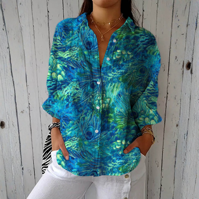 Leila - Blusa con Estampado de Plumas