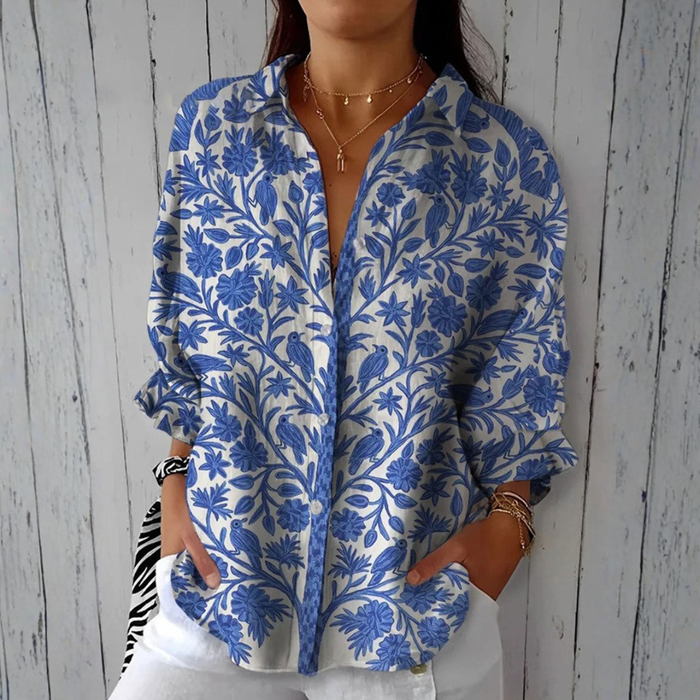 Elise - Bluse med blomster og fugle