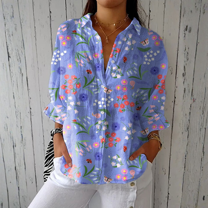 Ana - Let bluse med havemotiv