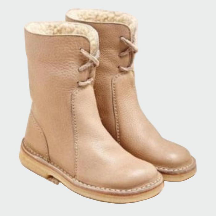 Beige vinterstøvler med pelsfor