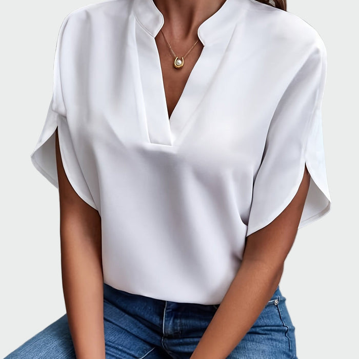 Hvid bluse med V-hals