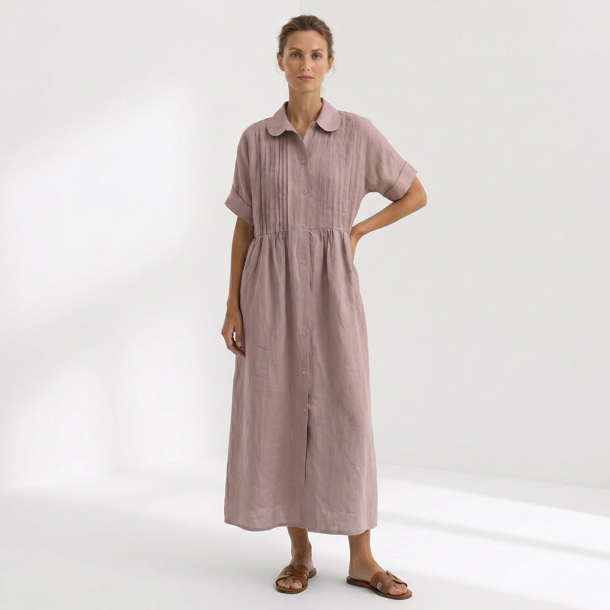 Benedita | Vestido Linho Pregas e Botões