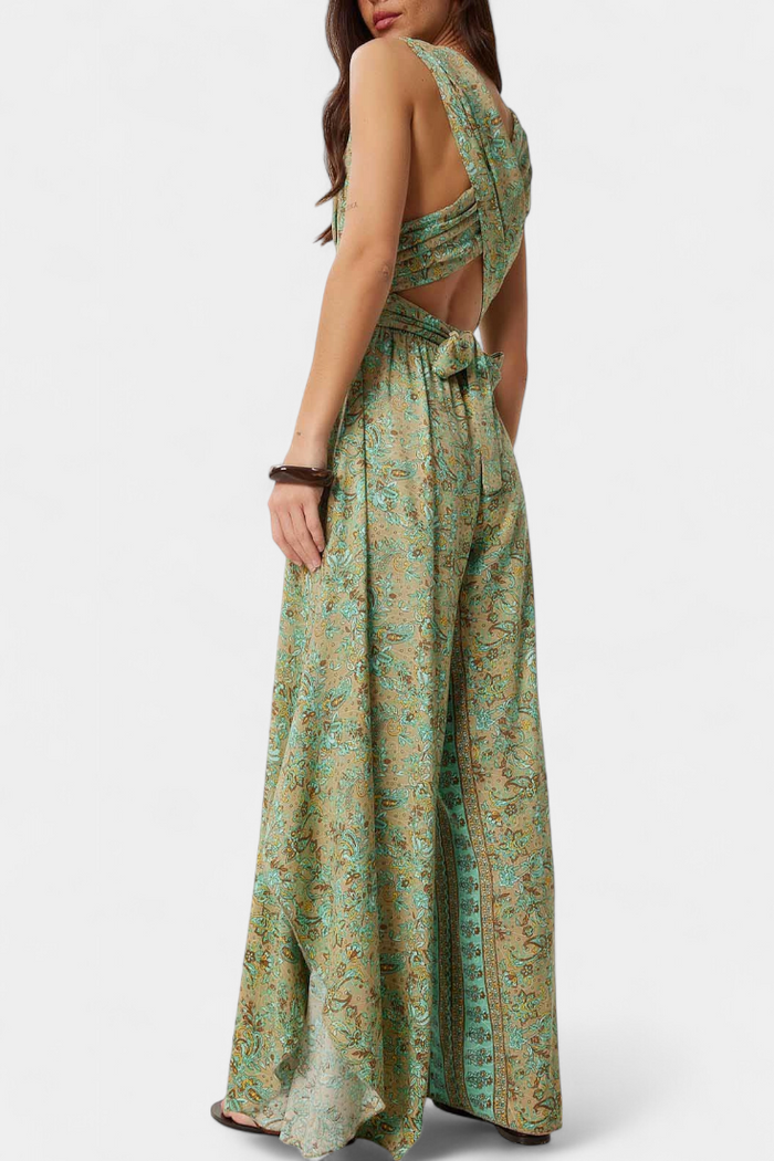 Andrea - Flydende omslagsjumpsuit med grønt blomsterprint
