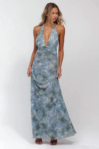 Camoni - Vestido Maxi com Estampa de Poás para Mulher
