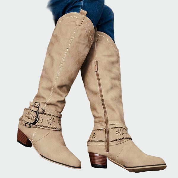 Beige retro-cowboystøvler