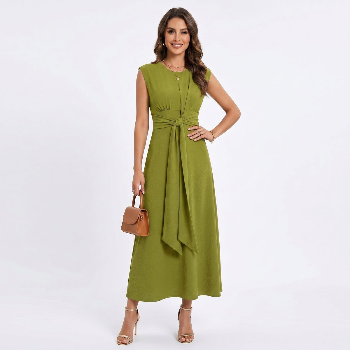 Firmina | Vestido maxi elegante sem mangas e gola redonda
