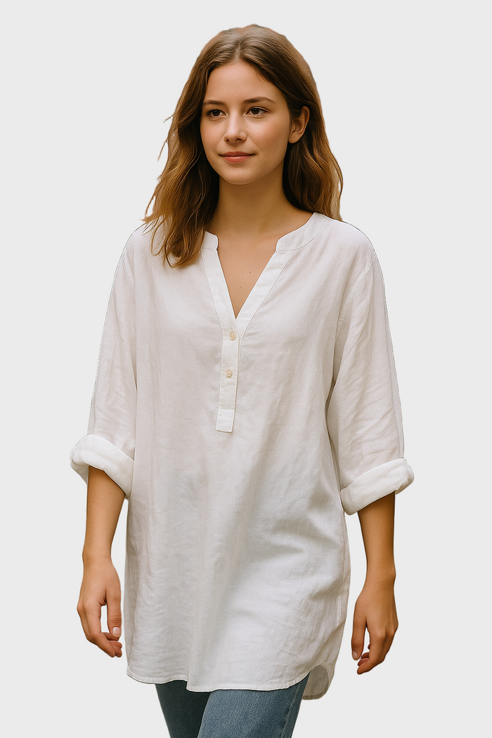 Hvid minimalistisk bluse med V-hals